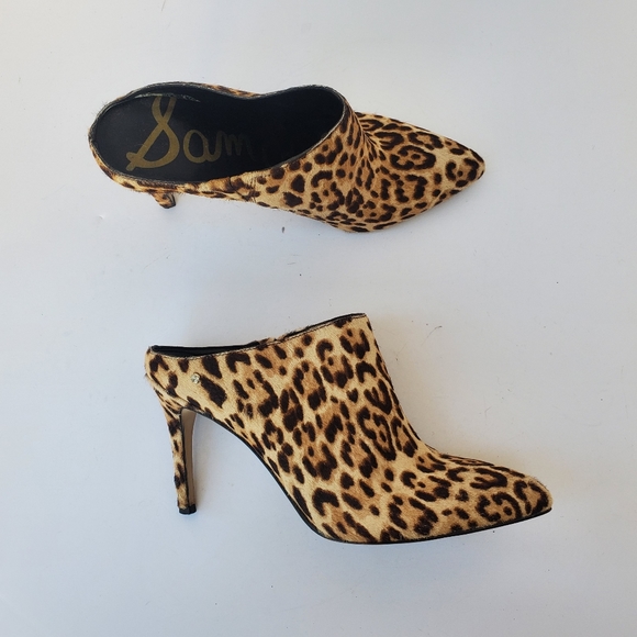 SAM Edelman "Oran" Calf Hair Leopard Mule Heel Bootie Size 6 Brahma, Sand - Picture 6 of 13